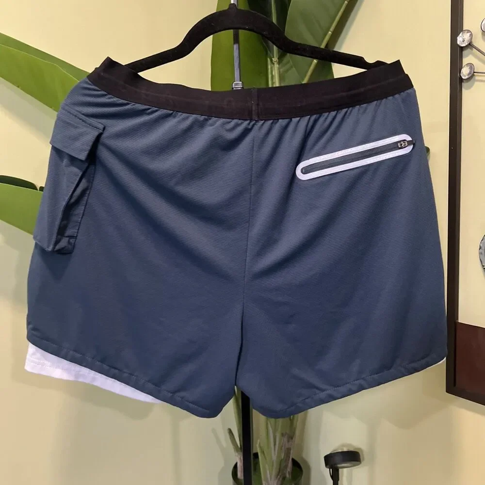 YOUNGLA Lined Cargo Shorts Men’s Small Blue Drawstring